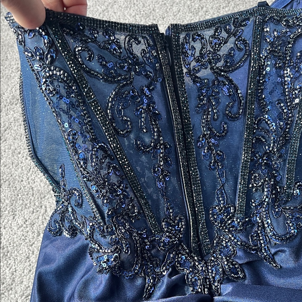 Ladivine Cinderella size 6 Navy strapless sequins mesh corset prom dress CM369 - Picture 12 of 15